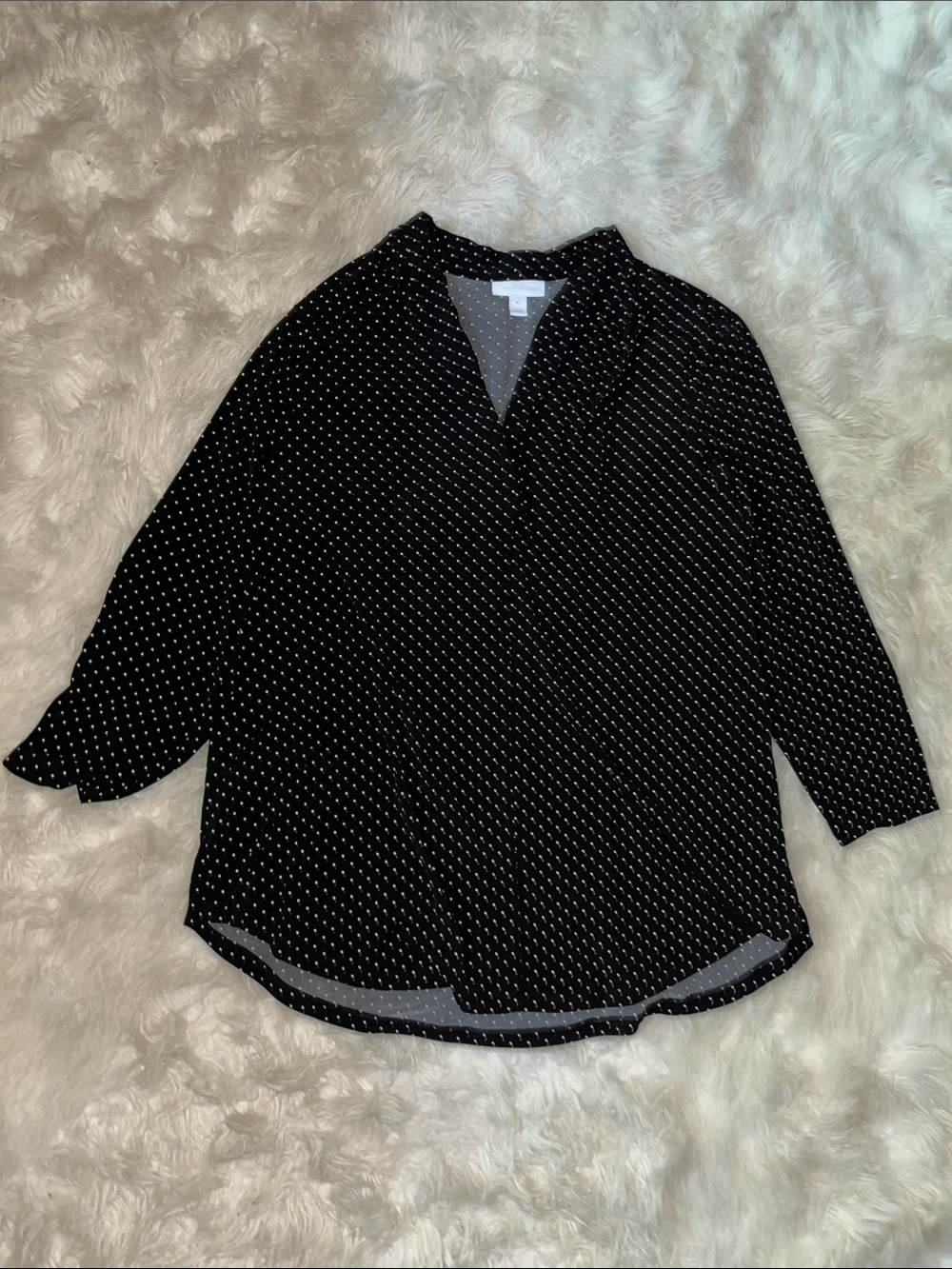 Charter Club Black and White Polka Dot V-Neck Blouse